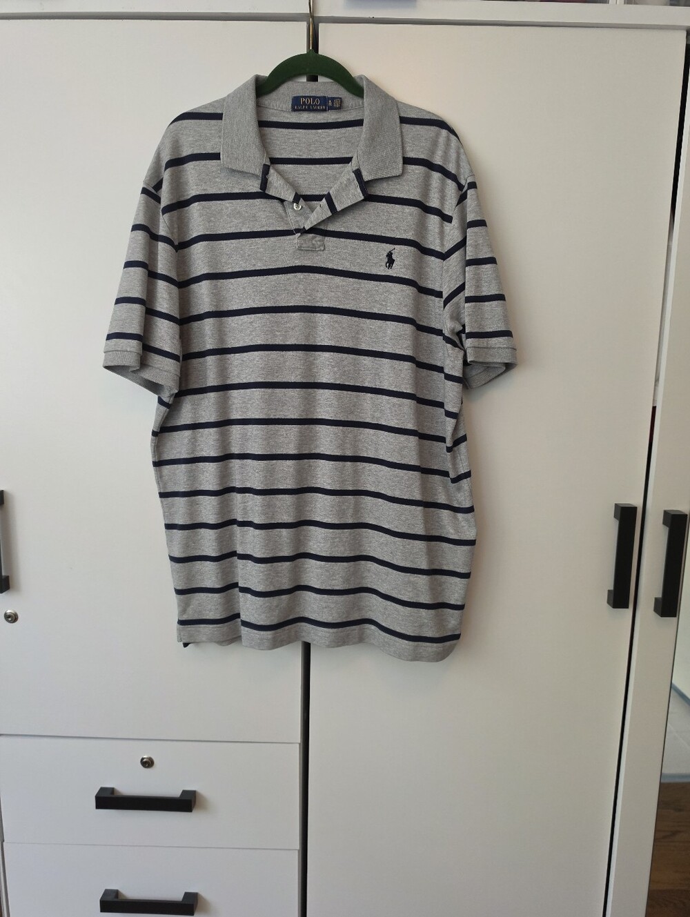 Polo by Ralph Lauren XL Grey and Navy Striped Polo Shirt
